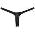 thumbnail image 1 of Botmois Mens Slim T-back Male Pouch Enhancing Thong Shiny Bikinis Solid G-strings Underwear Ice Silk Tanga Black M, 1 of 3