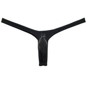 Botmois Mens Slim T-back Male Pouch Enhancing Thong Shiny Bikinis Solid G-strings Underwear Ice Silk Tanga Black M