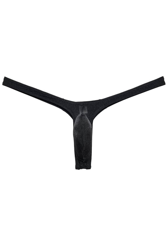 Mens Slim T-back Male Pouch Enhancing Thong Shiny Bikinis Solid G-strings Underwear Ice Silk Tanga Black M