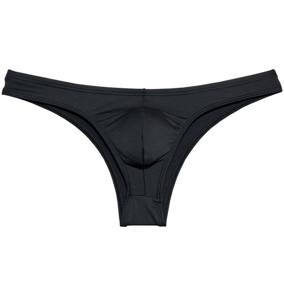 Botmois Mens Solid Spandex Briefs U-Convex Pouch Low-Rise Bikini Underpants Swimwear Cheeky Underpants Enhance Hip Shape Black M
