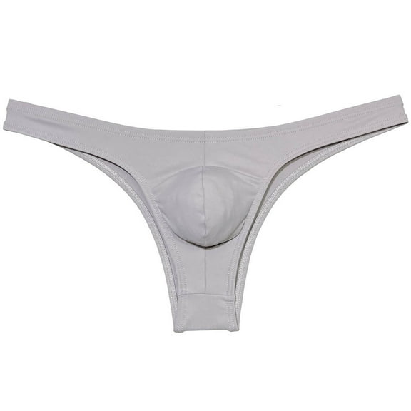 Botmois Mens Solid Spandex Briefs U-Convex Pouch Low-Rise Bikini Underpants Swimwear Cheeky Underpants Enhance Hip Shape Light Gray M