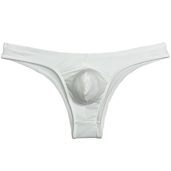 Botmois Mens Solid Spandex Briefs U-Convex Pouch Low-Rise Bikini Underpants Swimwear Cheeky Underpants Enhance Hip Shape White M