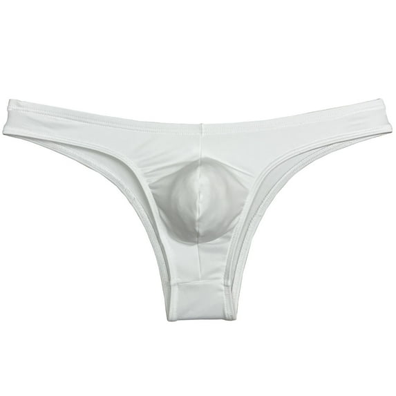 Botmois Mens Solid Spandex Briefs U-Convex Pouch Low-Rise Bikini Underpants Swimwear Cheeky Underpants Enhance Hip Shape White M