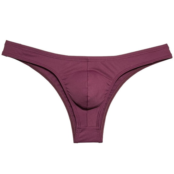 Botmois Mens Solid Spandex Briefs U-Convex Pouch Low-Rise Bikini Underpants Swimwear Cheeky Underpants Enhance Hip Shape Wine Red M