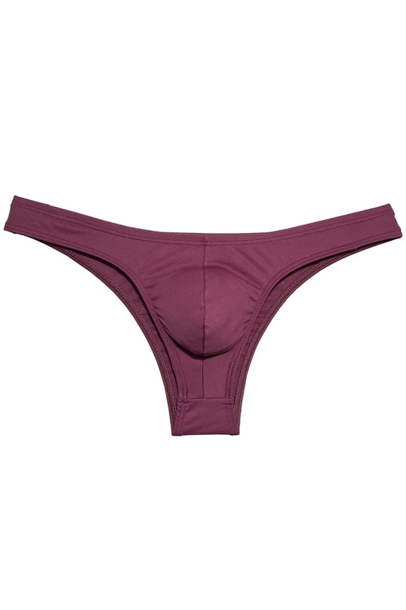 Mens Solid Spandex Briefs U-Convex Pouch Low-Rise Bikini Underpants Swimwear Cheeky Underpants Enhance Hip Shape Wine Red M