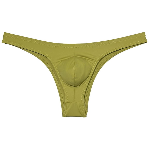 Botmois Mens Solid Spandex Briefs U-Convex Pouch Low-Rise Bikini Underpants Swimwear Cheeky Underpants Enhance Hip Shape Yellow Green M