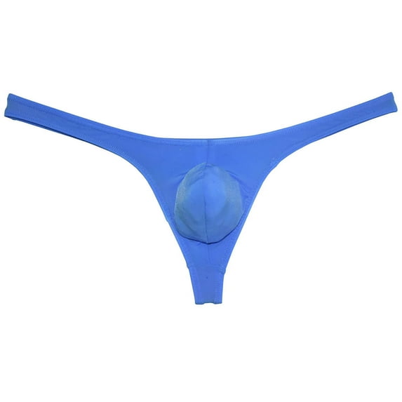 Botmois Mens Solid Thiny Ice Silk Bikini G-string Male Cheeky T Panties Low-rise Soft Pouch Thong Sexy Tangas Underwear Blue L