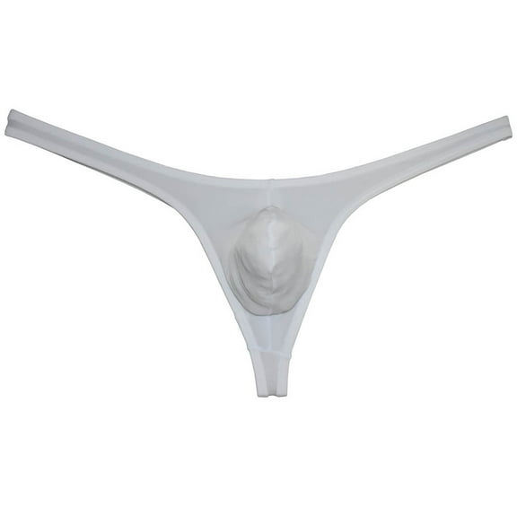 Botmois Mens Solid Thiny Ice Silk Bikini G-string Male Cheeky T Panties Low-rise Soft Pouch Thong Sexy Tangas Underwear White XL
