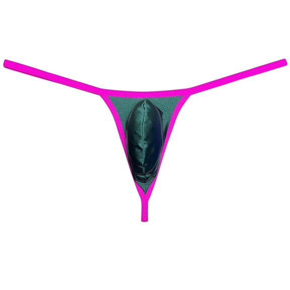Botmois Sexy Men Underwear Sports Shiny Thong Spandex Balls Hole Thong Bulge Pouch G-string Balls Out Tangas Fresh Dark Green L
