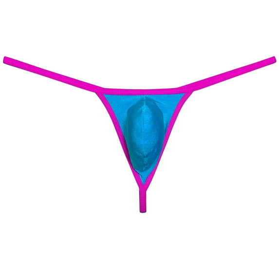 Botmois Sexy Men Underwear Sports Shiny Thong Spandex Balls Hole Thong Bulge Pouch G-string Balls Out Tangas Lake Blue M