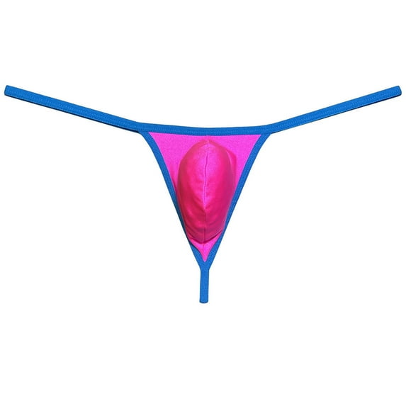 Botmois Sexy Men Underwear Sports Shiny Thong Spandex Balls Hole Thong Bulge Pouch G-string Balls Out Tangas Pink L