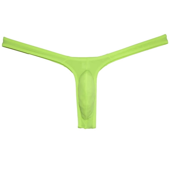 Botmois Sexy Men's Ice Silk Bikini Thong Underwear Jockstrap G-string Micro Posing Hipster Lingerie AppleGreen L