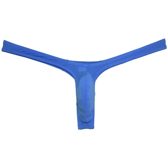 Botmois Sexy Men's Ice Silk Bikini Thong Underwear Jockstrap G-string Micro Posing Hipster Lingerie Blue M