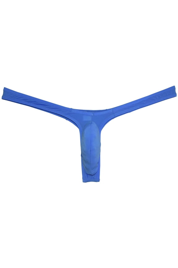 Sexy Men's Ice Silk Bikini Thong Underwear Jockstrap G-string Micro Posing Hipster Lingerie Blue XL