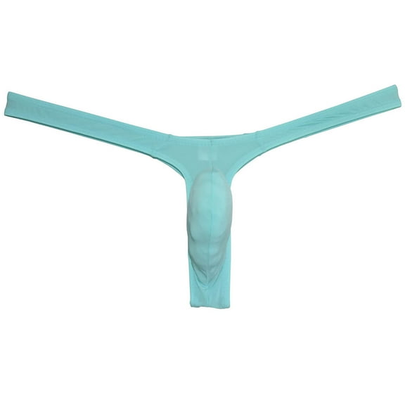 Botmois Sexy Men's Ice Silk Bikini Thong Underwear Jockstrap G-string Micro Posing Hipster Lingerie Cyan XL