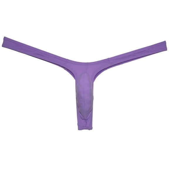 Botmois Sexy Men's Ice Silk Bikini Thong Underwear Jockstrap G-string Micro Posing Hipster Lingerie Purple L