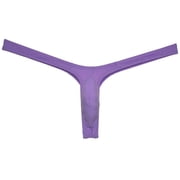 Botmois Sexy Mens Ice Silk Bikini Thong Underwear Jockstrap G-string Micro Posing Hipster Lingerie Purple L