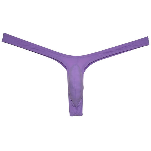 Botmois Sexy Men's Ice Silk Bikini Thong Underwear Jockstrap G-string Micro Posing Hipster Lingerie Purple M