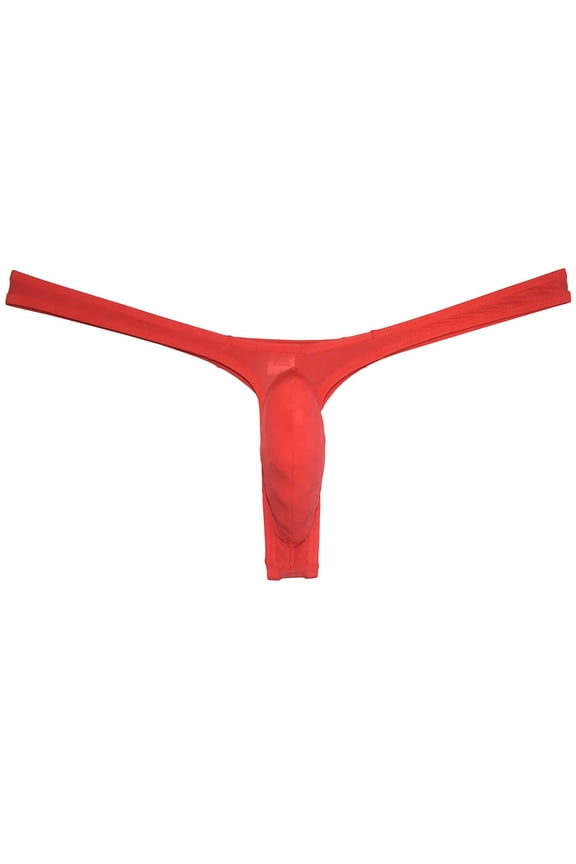 Sexy Men's Ice Silk Bikini Thong Underwear Jockstrap G-string Micro Posing Hipster Lingerie Red XL