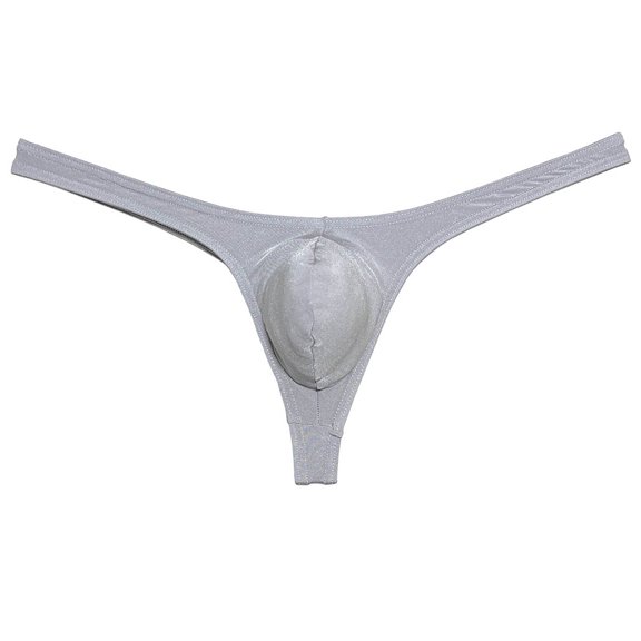 Botmois Sexy Mens Pouch Enhancing Thong Underpants Shiny Bikini Underwear Tangas Light Gray XL