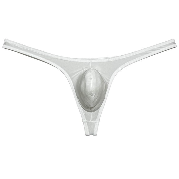 Botmois Sexy Mens Pouch Enhancing Thong Underpants Shiny Bikini Underwear Tangas White L