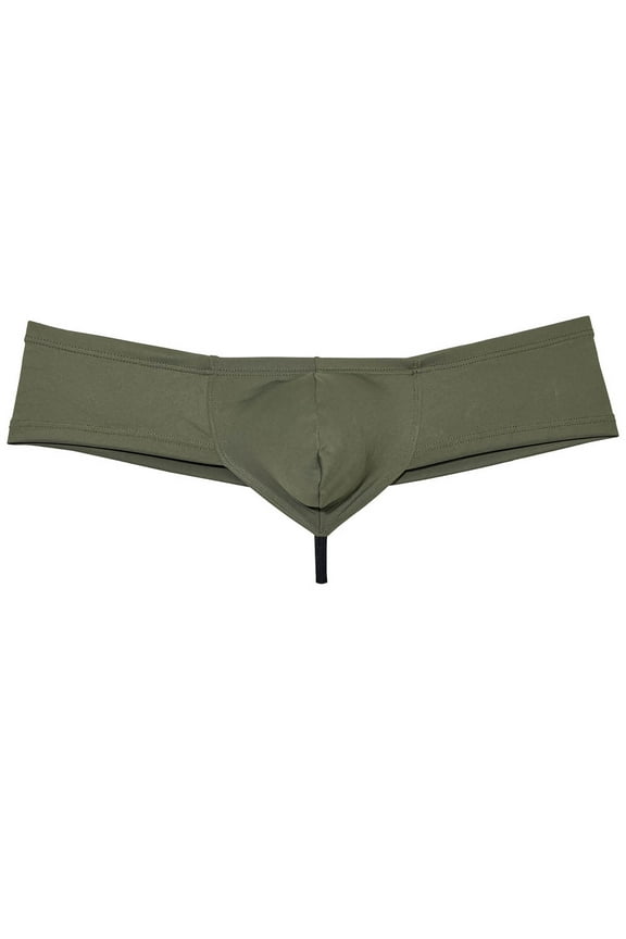 Solid Spandex Man Boxers Briefs Comfy Underwear Enhanced Support Brazilian Pouch Mini Bikini Cut-Skin Dark Army Green L