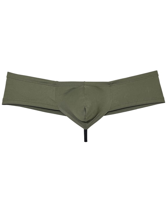 Solid Spandex Man Boxers Briefs Comfy Underwear Enhanced Support Brazilian Pouch Mini Bikini Cut-Skin Dark Army Green L