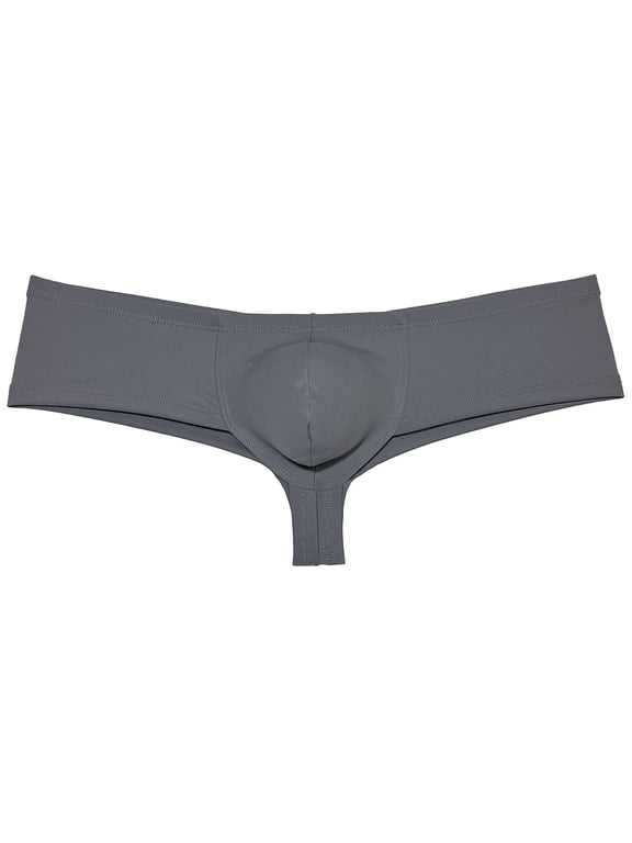 Solid Spandex Mens Cheeky Panties Hipster Half Hip Coverage Brazilian Bikini Boxers Briefs Underwear Hombre Dark Medium Gray XL