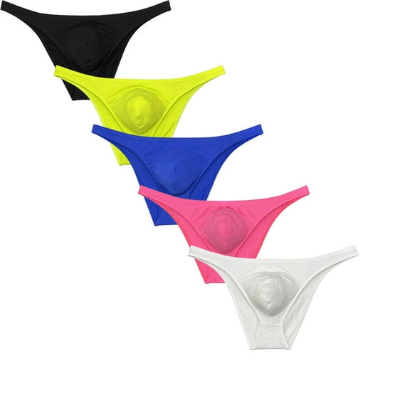 Botmois5 PACK Men's String Briefs Cheeky Dropped Pouch Bikini Tangas Elastic Posing Thongs Underwear Ultrathin Underpants Lingerie 5ASD M