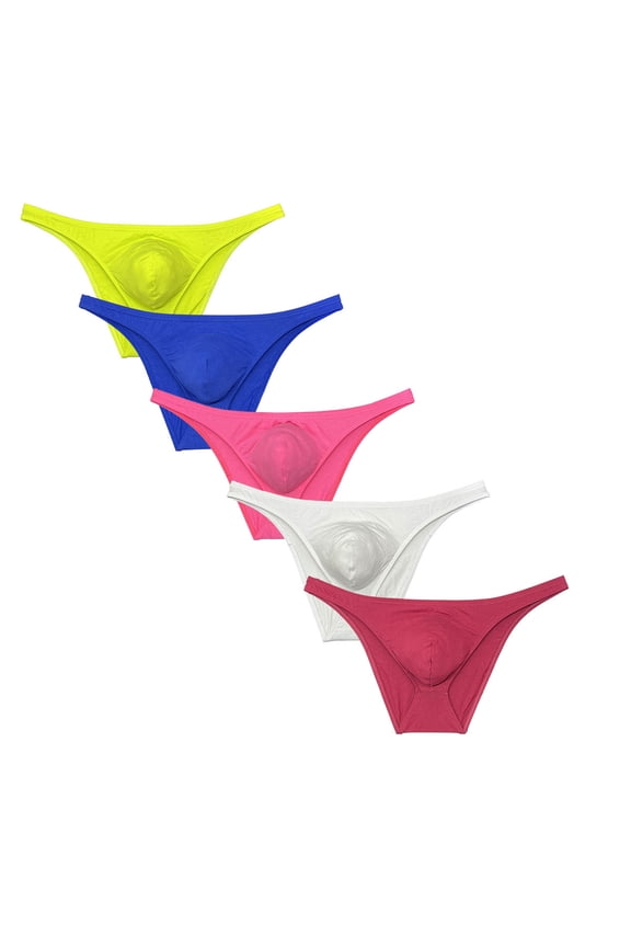 5 PACK Men's String Briefs Cheeky Dropped Pouch Bikini Tangas Elastic Posing Thongs Underwear Ultrathin Underpants Lingerie 5DFG M