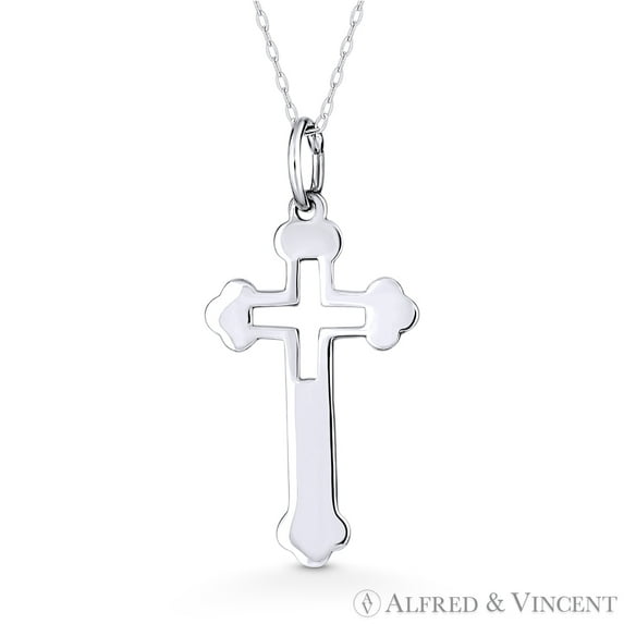 Botonee & Greek Cross Cutout Pendant w/ Chain Necklace in .925 Sterling Silver