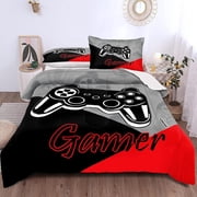 Botoutin 2-Piece Video Game Grey Red Comforter Bedding Sets, Twin