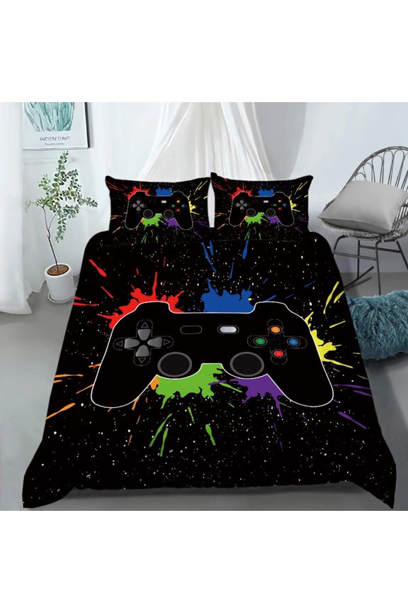 Bedding Set 3 Pieces Black Gamepad Duvet Sets, Queen
