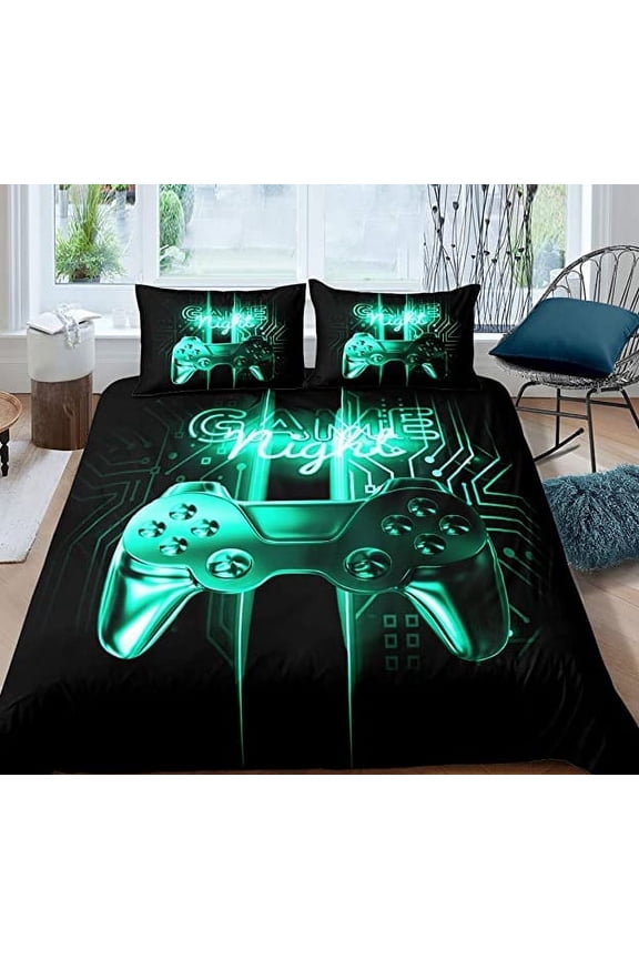 Classic Black Retro Gamepad Comforter Bedding Set, Twin