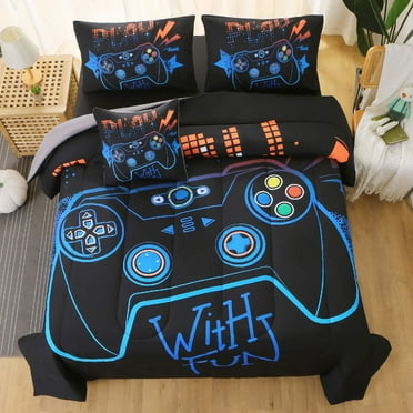 Botoutin Gaming Duvet Cover Sets for Boys, Twin Size,Boys Video Games Bedding Cover, Playstation Designs Bed Set for Teen Boys Bedroom, 1 Quilt Cover + 1 Pillowcases(No Comforter), Blue