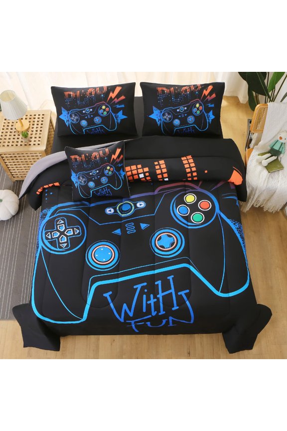 Gaming Duvet Cover Sets for Boys, Twin Size,Boys Video Games Bedding Cover, Playstation Designs Bed Set for Teen Boys Bedroom, 1 Quilt Cover + 1 Pillowcases(No Comforter), Blue
