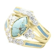 BOTRONG haozzaw Cocktail Gold Turquoise Diamond Wedding Band Ring, 0.71 in, 3 Pieces