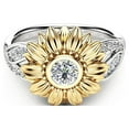 thumbnail image 1 of Botrong Rings for Women Exquisite Women's Two Tone Silver Floral Ring Round Gold Sunflower Jewel, 1 of 4