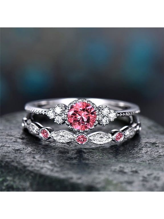 Botrong Rings for Women Women's Fashion Ring Couple Jewelry 2 Piece Set Size 5-10