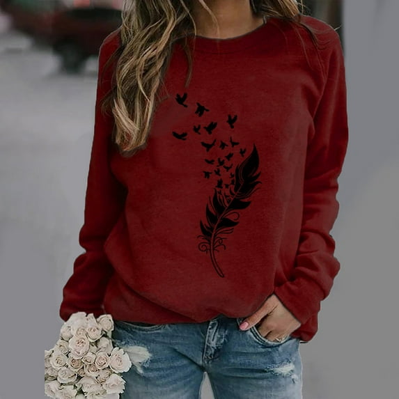 Botrong Winter Womens Casual Long Sleeve Tops Ladies Christmas Print Sweatshirt Blouse Gifts for Family