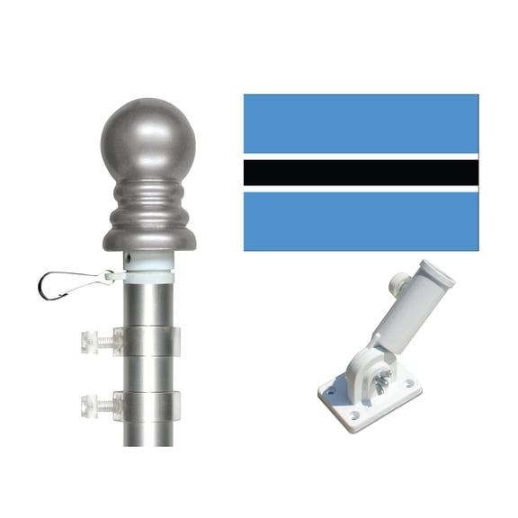 Botswana 3'x5' Flag and Spinner Flagpole Set, Includes Flag, 6' Spinner Pole and Bracket