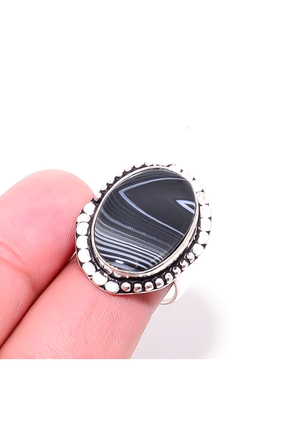 Botswana Agate - Botswana Designer Handmade 925 Sterling Silver Ring S.7.5 R26