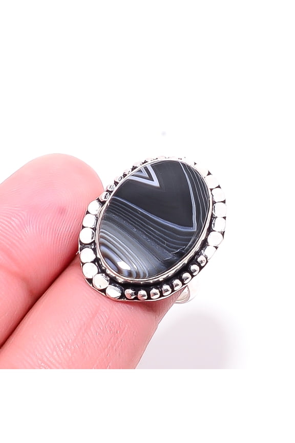 Botswana Agate - Botswana Designer Handmade 925 Sterling Silver Ring S.7 R15