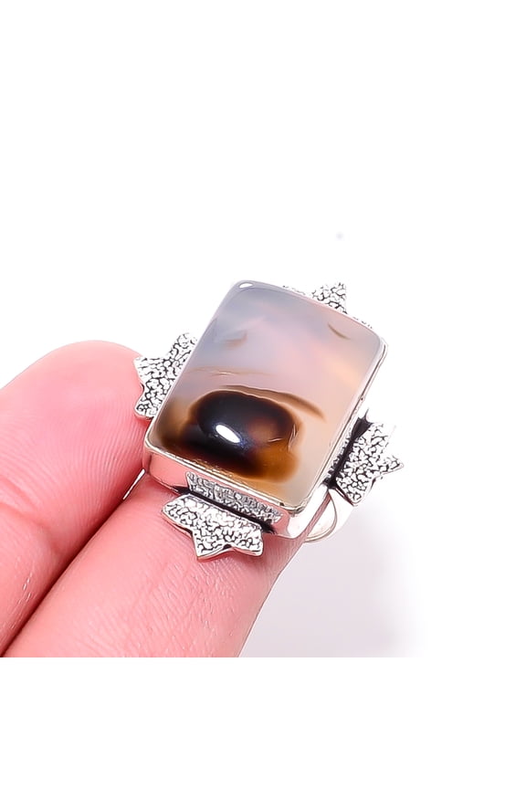 Botswana Agate - Botswana Designer Handmade 925 Sterling Silver Ring S.7 R16
