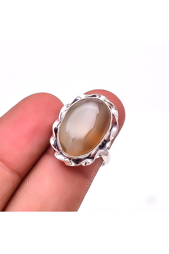 Botswana Agate - Botswana Designer Handmade 925 Sterling Silver Ring S.7 R28