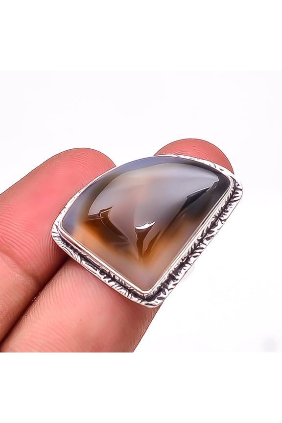 Botswana Agate - Botswana Designer Handmade 925 Sterling Silver Ring S.7 R6334