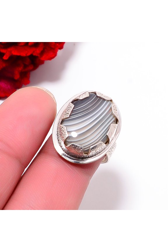 Botswana Agate - Botswana Designer Handmade 925 Sterling Silver Ring S.7 R97812, Christmas Gift