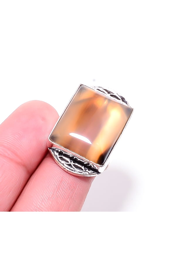 Botswana Agate - Botswana Designer Handmade 925 Sterling Silver Ring S.8 R14