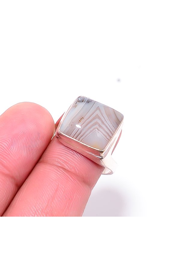 Botswana Agate - Botswana Gemstone 925 Sterling Silver Handmade Ring S.8 R14