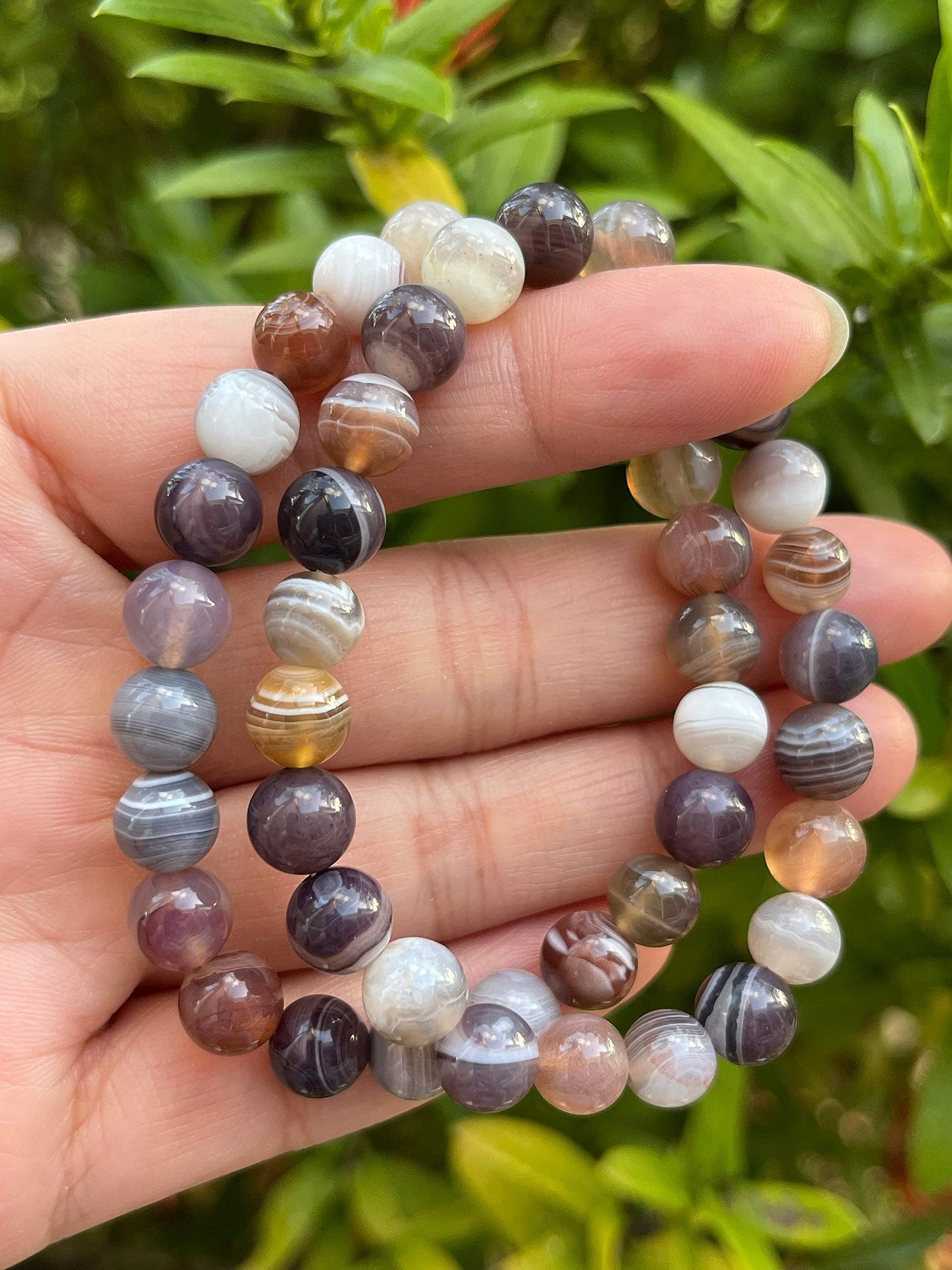 Botswana Agate Crystal Bead Bracelet 8mm, Wholesale Genuine Botswana Agate Stretch Gemstone Bracelet, Gift for Men & Women (3)